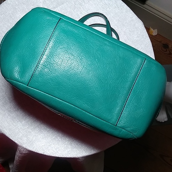 Sold Coach Park signature Carrie tote jacquard print with green leather trim - Picture 5 of 10